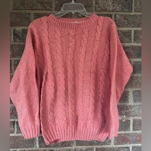 Vintage Cozy Pink Cable Knit Mohair/Wool Blend Sweater